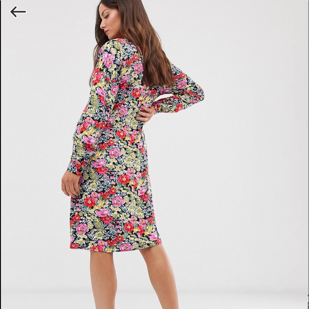 ASOS Floral Long Sleeve Tie Front Dress
